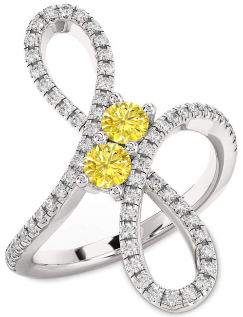 Yellow Diamond Silver Infinity Round Two Stone Ring