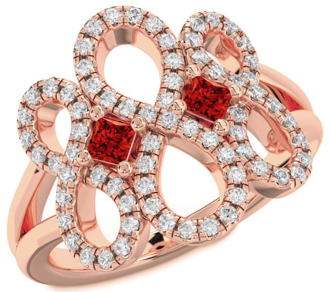 Diamond Ruby Rose Gold Infinity Princess Two Stone Birthstone Ring
