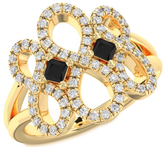 Black Diamond Gold Infinity Princess Two Stone Ring