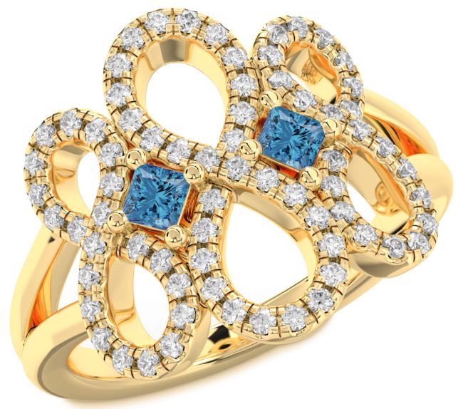 Blue Diamond Gold Infinity Princess Two Stone Ring