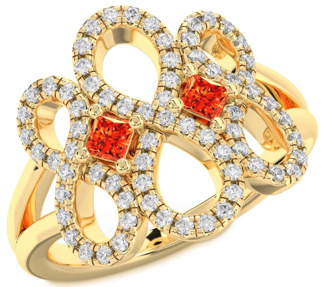 Diamond Fire Opal Gold Infinity Princess Two Stone Ring