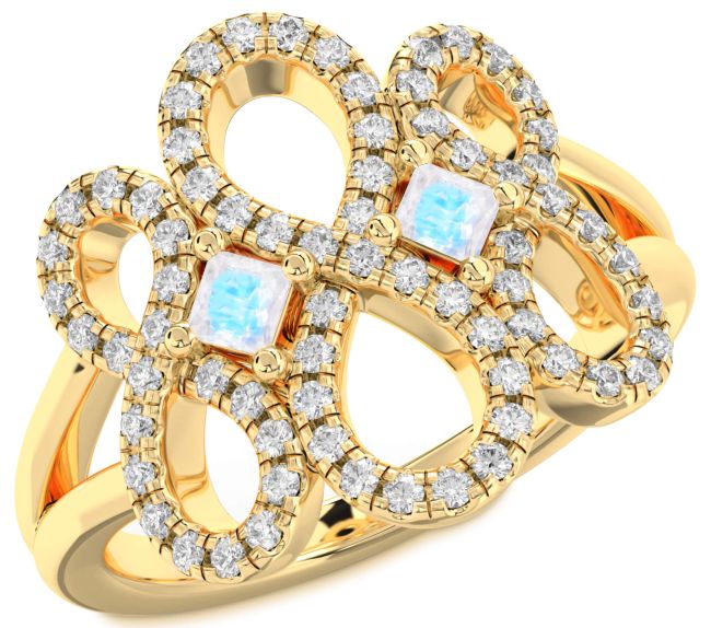 Diamond Moonstone Gold Infinity Princess Two Stone Ring