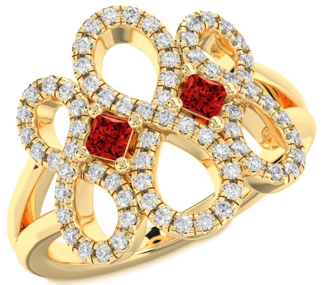 Diamond Ruby Gold Silver Infinity Princess Two Stone Birthstone Ring