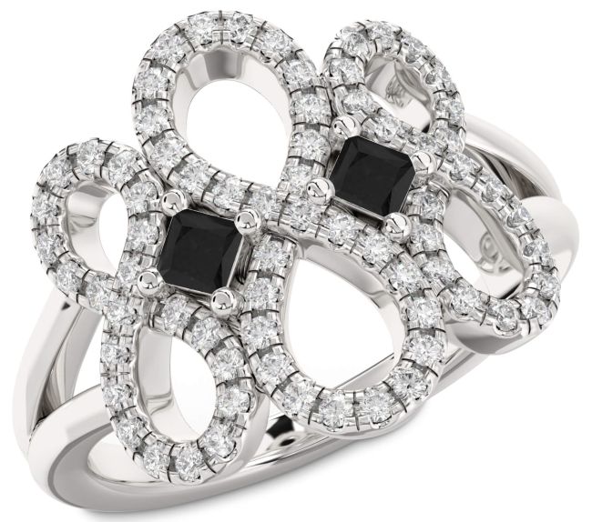 Black Diamond Silver Infinity Princess Two Stone Ring