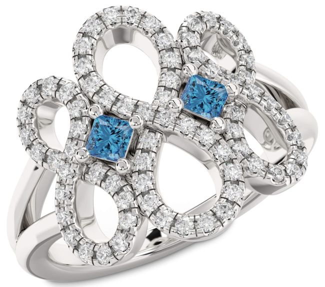 Blue Diamond Silver Infinity Princess Two Stone Ring