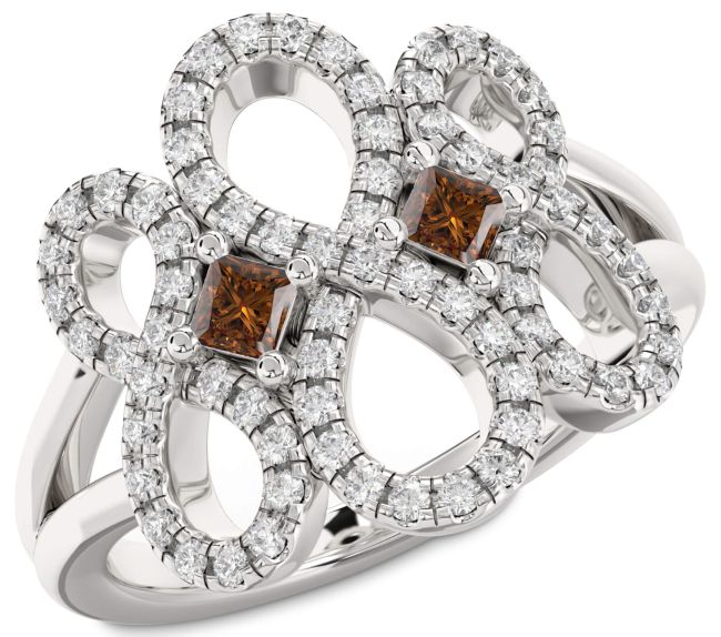 Chocolate Brown Diamond Silver Infinity Princess Two Stone Ring