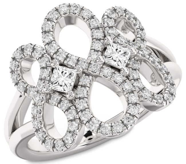 Diamond Silver Infinity Princess Two Stone Ring