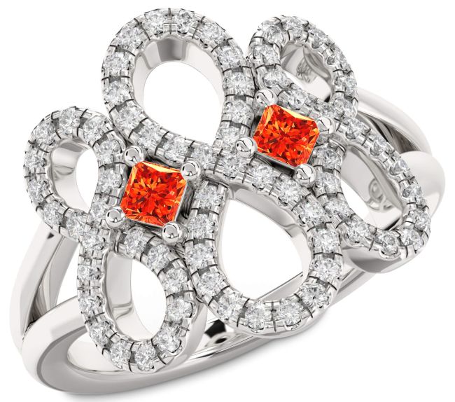 Diamond Fire Opal Silver Infinity Princess Two Stone Ring