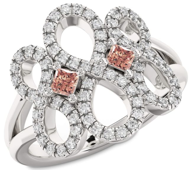 Diamond Morganite Silver Infinity Princess Two Stone Ring