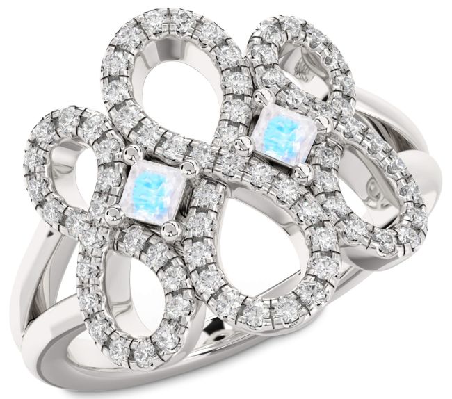Diamond Moonstone Silver Infinity Princess Two Stone Ring