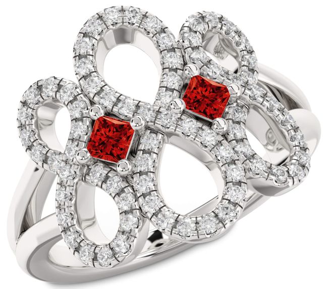 Diamond Ruby Silver Infinity Princess Two Stone Birthstone Ring