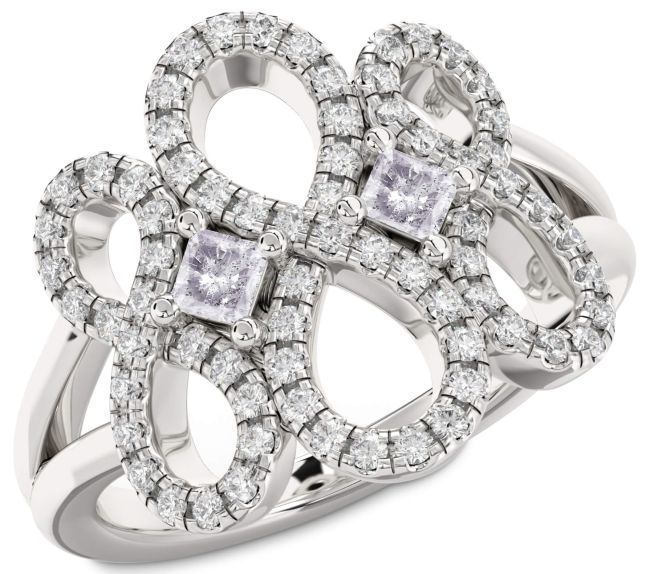 Salt & Pepper Diamond Silver Infinity Princess Two Stone Ring