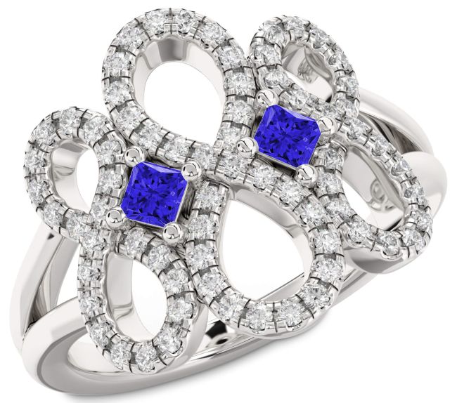 Diamond Tanzanite Silver Infinity Princess Two Stone Ring