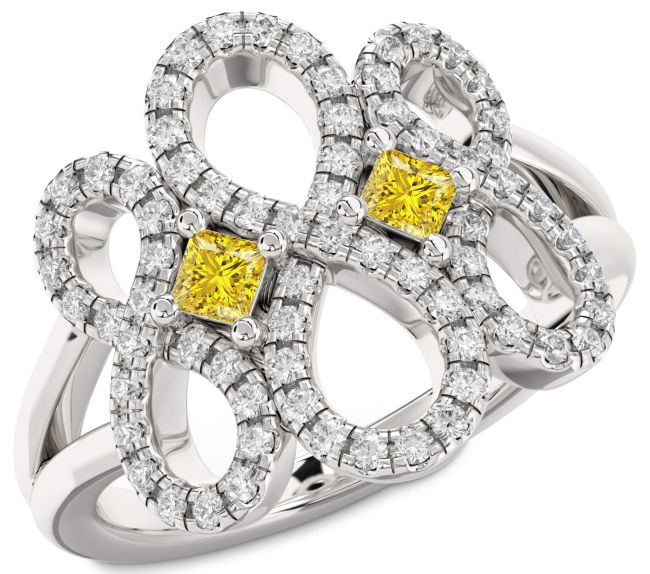 Yellow Diamond Silver Infinity Princess Two Stone Ring
