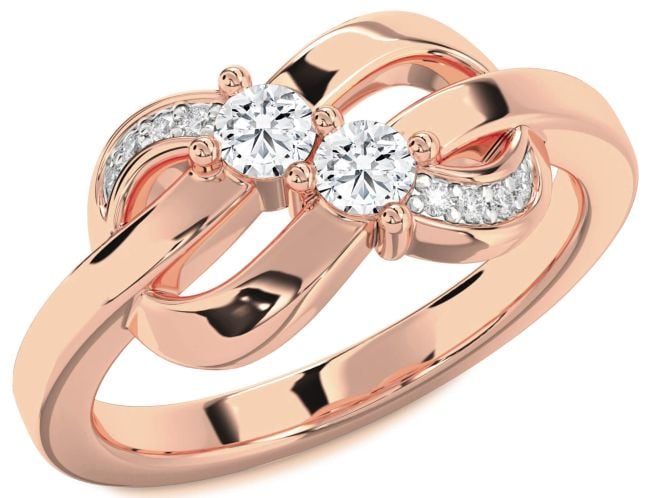 Diamond Rose Gold Silver Knot Round Two Stone Ring