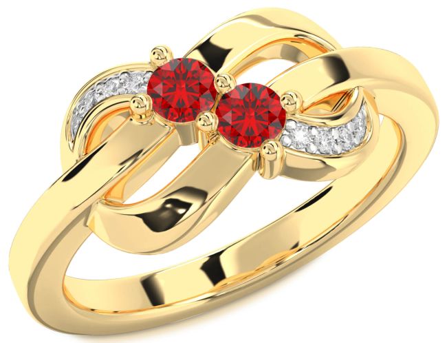 Diamond Ruby Gold Knot Round Two Stone Birthstone Ring