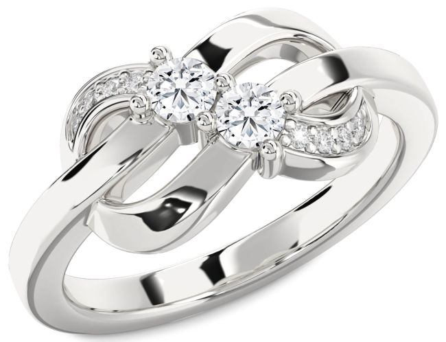 Diamond Silver Knot Round Two Stone Ring