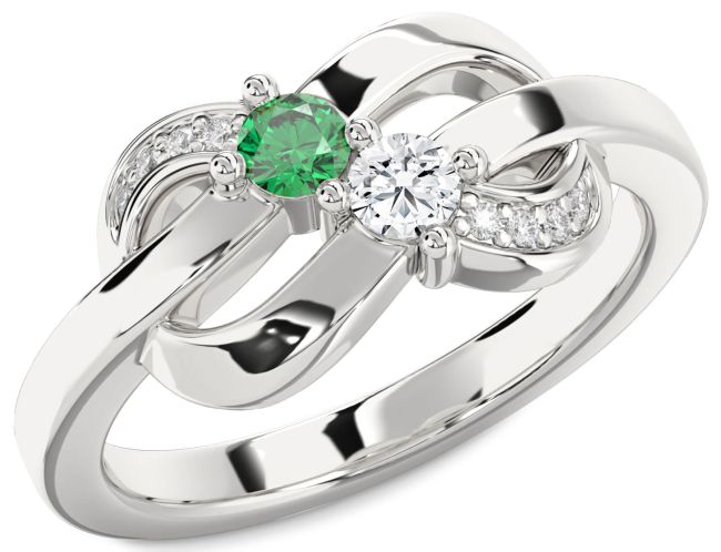 Diamond Silver Knot Round Two Stone Promise Ring