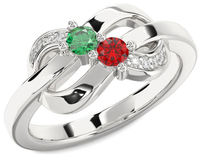 Diamond Silver Knot Round Two Stone Promise Ring