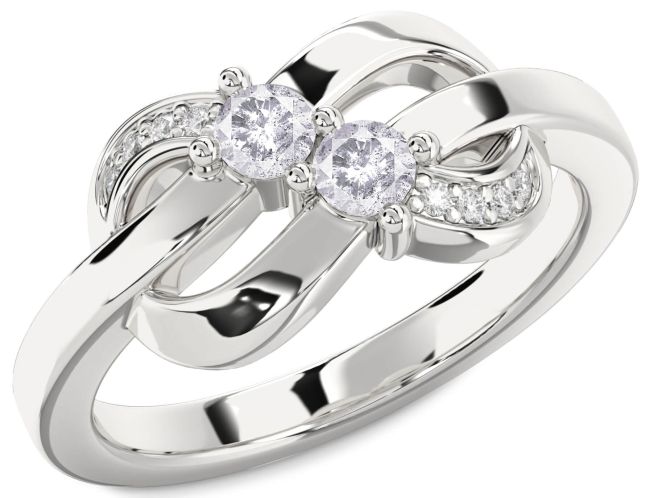 Salt & Pepper Diamond Silver Knot Round Two Stone Ring
