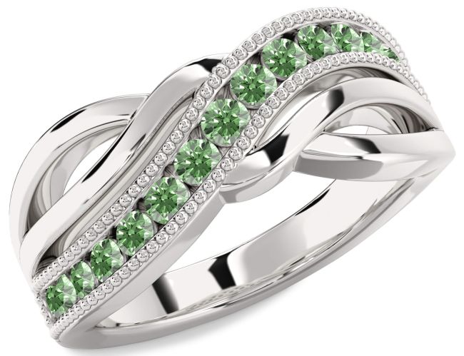 Green Diamond Silver Infinity Ring