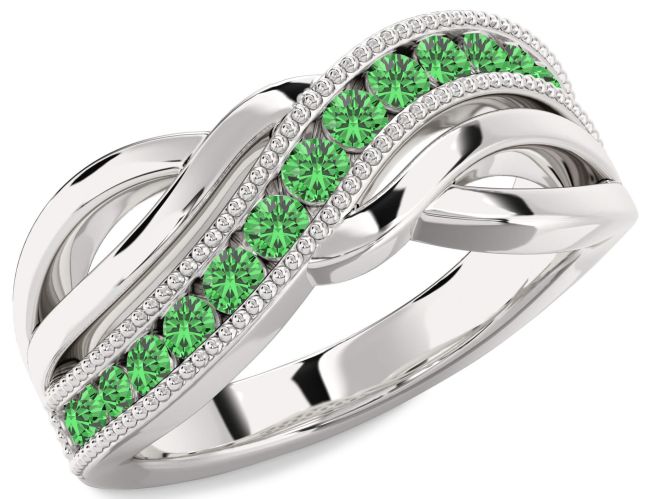 Green Sapphire Silver Infinity Ring