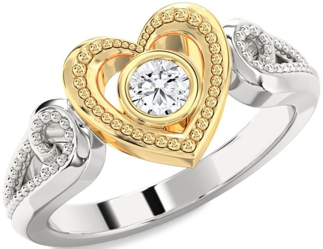Diamond Gold Silver Heart Promise Ring