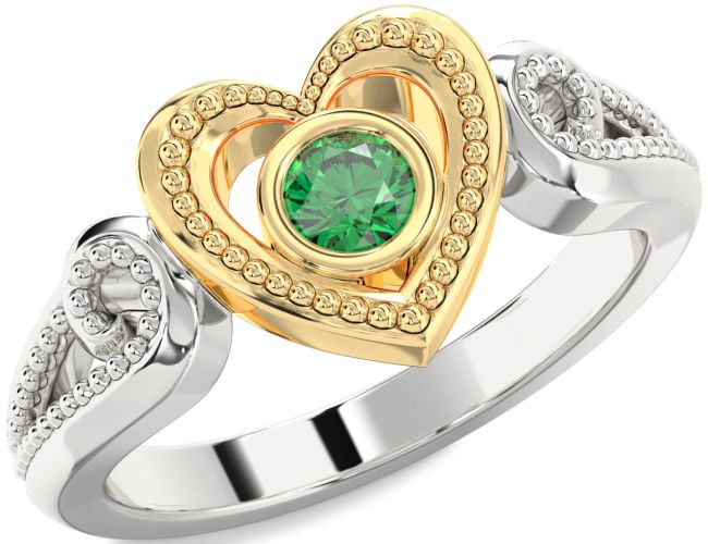Emerald Gold Silver Heart Promise Ring