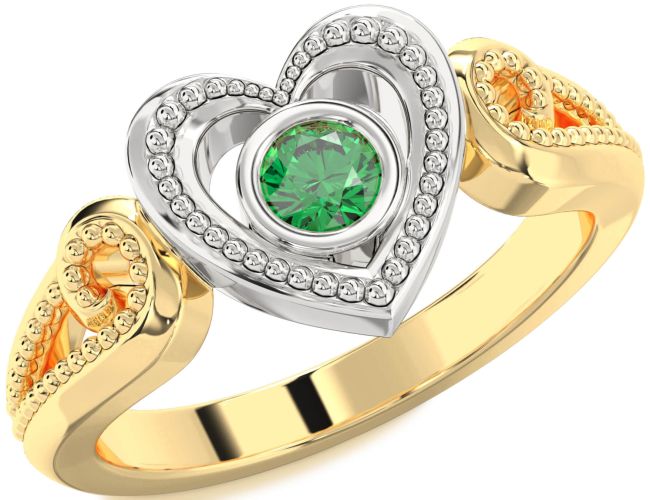 Emerald Gold Silver Heart Promise Ring