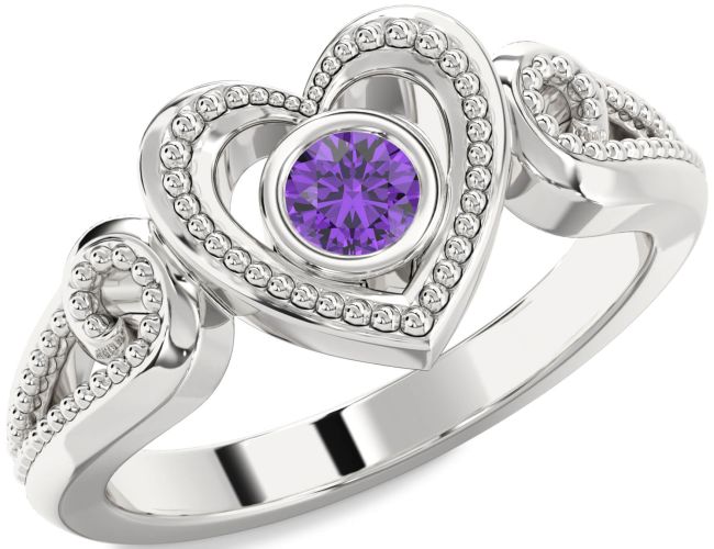 Amethyst Silver Heart Promise Ring