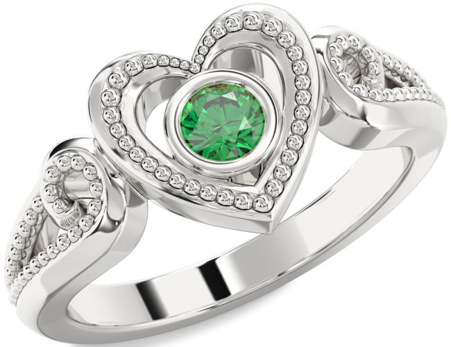 Emerald Silver Heart Promise Ring