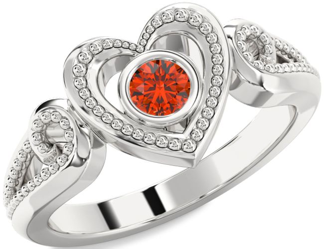 Fire Opal Silver Heart Promise Ring