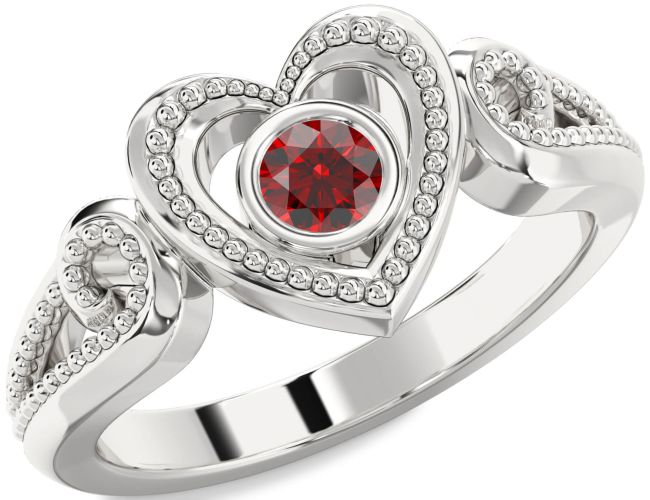 Garnet Silver Heart Promise Ring
