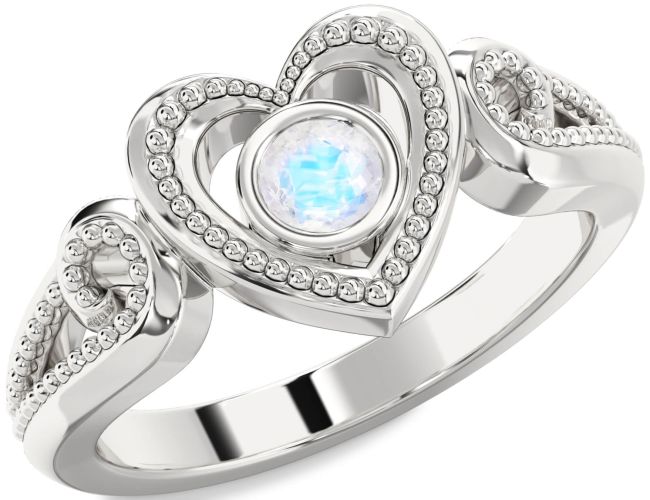 Moonstone Silver Heart Promise Ring