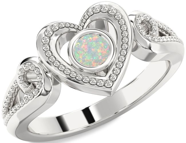 Opal Silver Heart Promise Ring
