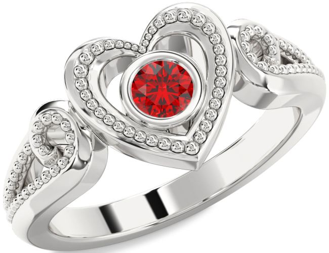 Ruby Silver Heart Promise Ring