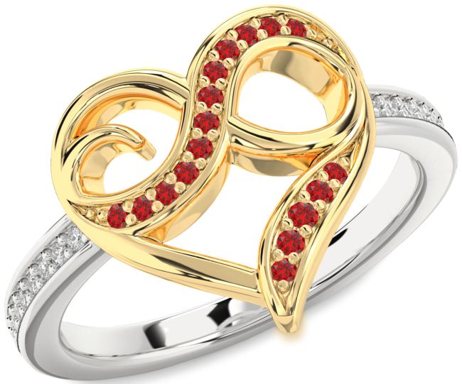 Diamond Ruby Gold Silver Heart Infinity Ring