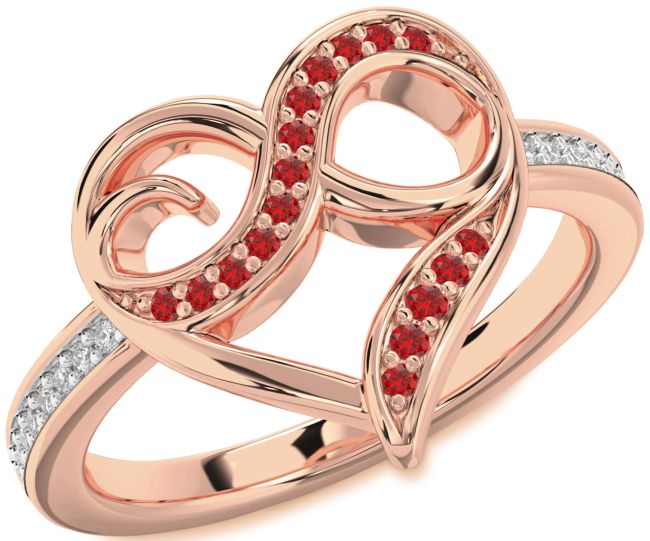 Diamond Ruby Rose Gold Heart Infinity Ring