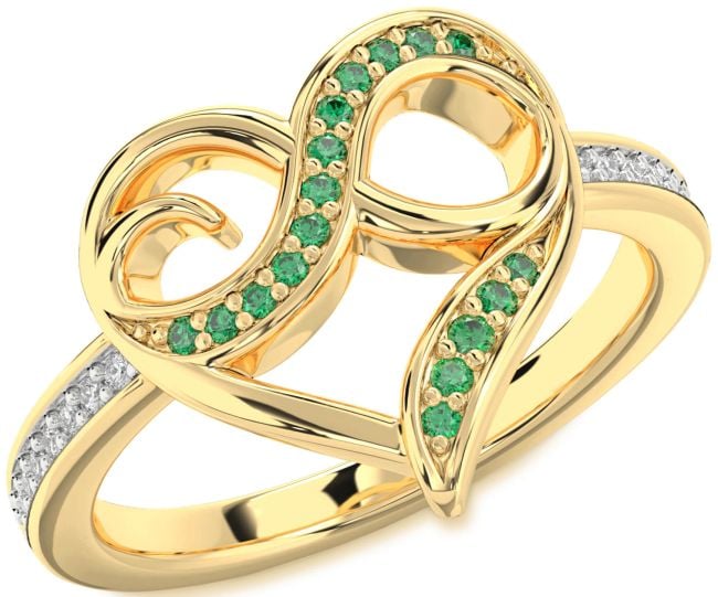 Diamond Emerald Gold Heart Infinity Ring