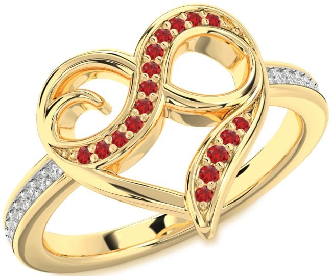 Diamond Ruby Gold Silver Heart Infinity Ring