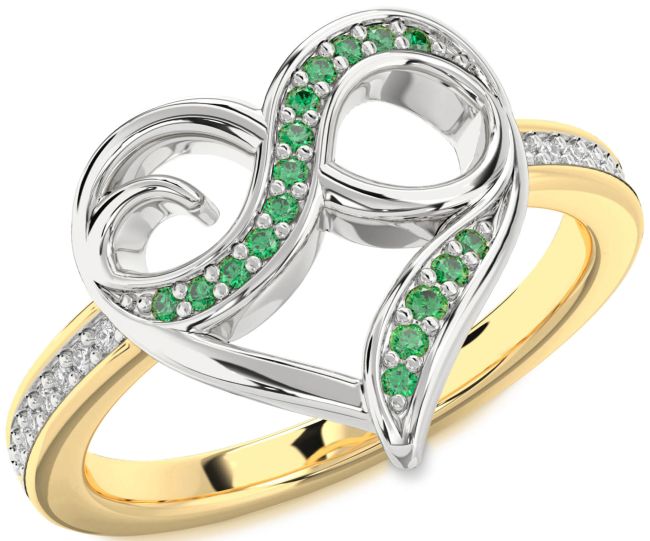 Diamond Emerald Gold Silver Heart Infinity Ring