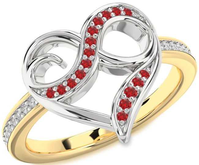 Diamond Ruby Gold Silver Heart Infinity Ring