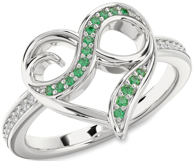 Diamond Emerald Silver Heart Infinity Ring
