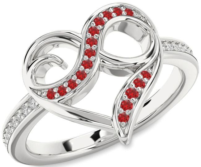 Diamond Ruby White Gold Heart Infinity Ring