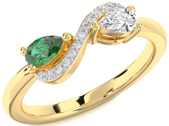 Diamond Gold Silver Infinity Pear Two Stone Promise Ring