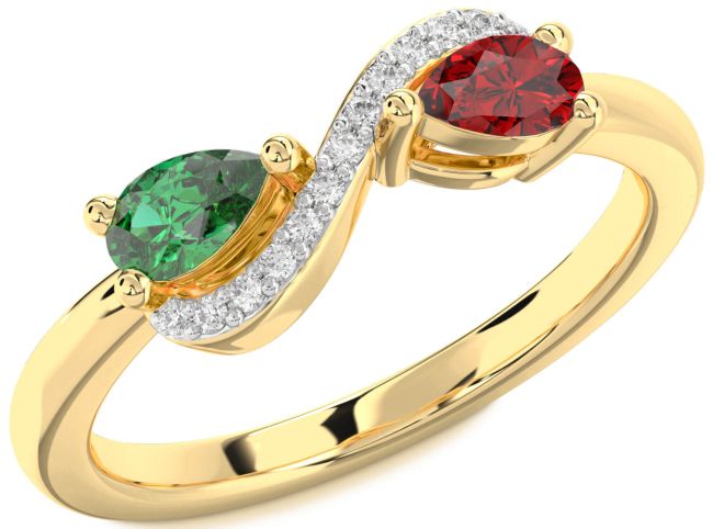 Diamond Gold Silver Infinity Pear Two Stone Promise Ring