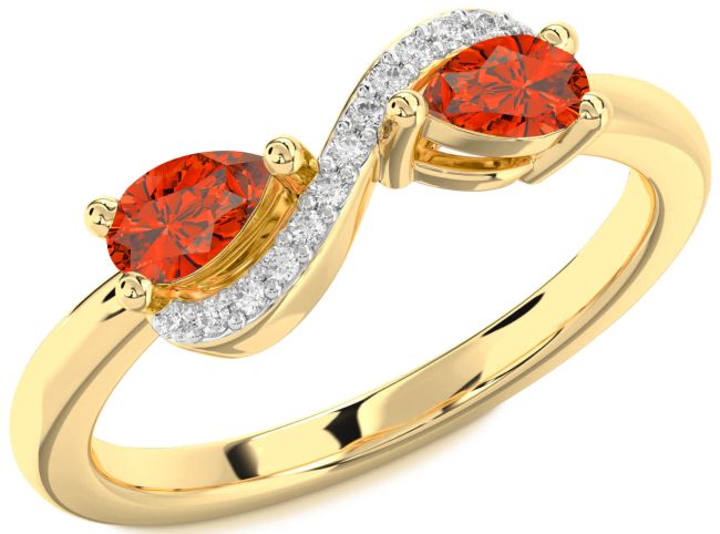 Diamond Fire Opal Gold Infinity Pear Two Stone Ring