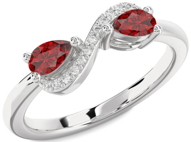 Diamond Ruby Platinum Infinity Pear Two Stone Birthstone Ring