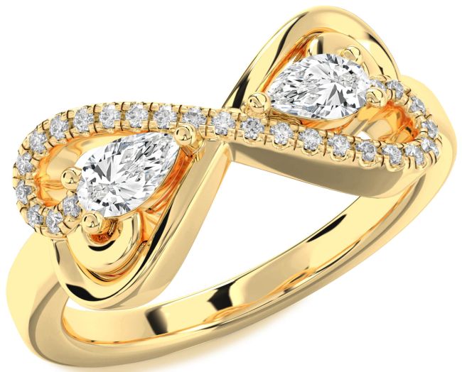 Lab Diamond Gold Silver Heart Infinity Two Stone Ring