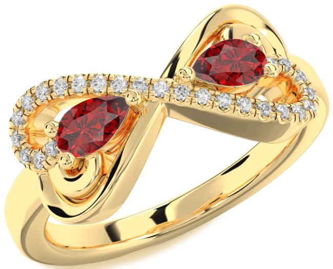 Diamond Ruby Gold Silver Heart Infinity Two Stone Birthstone Ring
